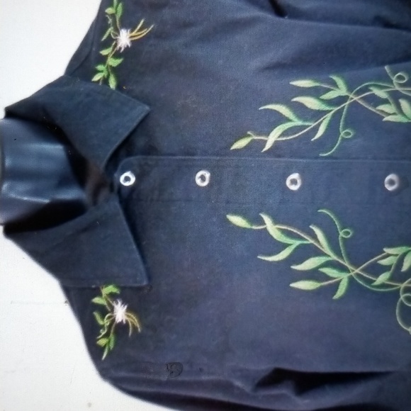 FANCY EMBROIDERED DESIGNER VICTOR COSTA BLACK DENIM JACKET M EUC - Picture 3 of 9